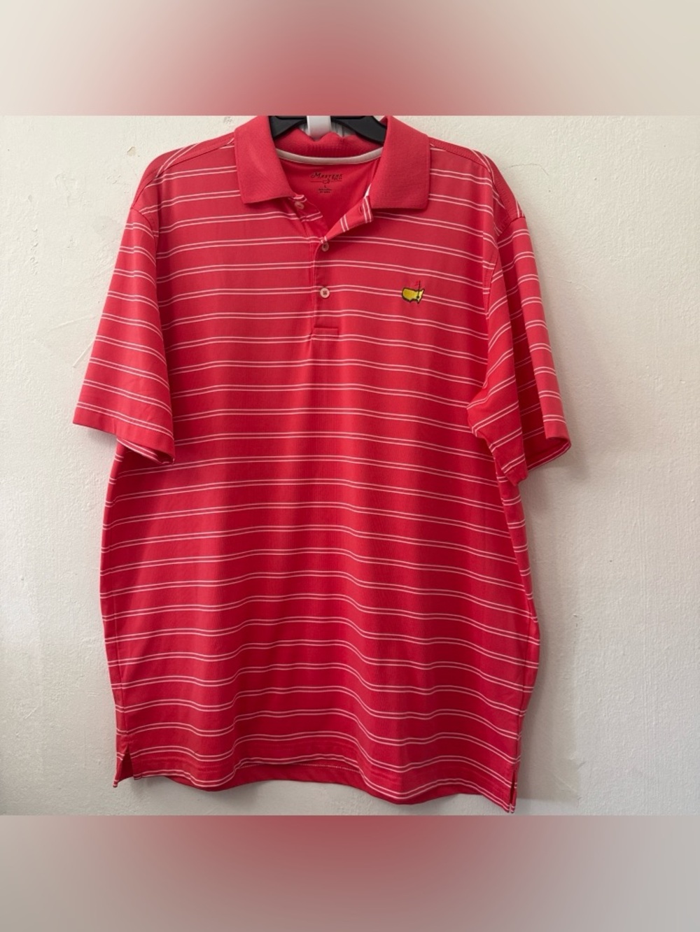 Masters Tech Polo Golf Shirt Men’s Red White Stripped Short Sleeve Large